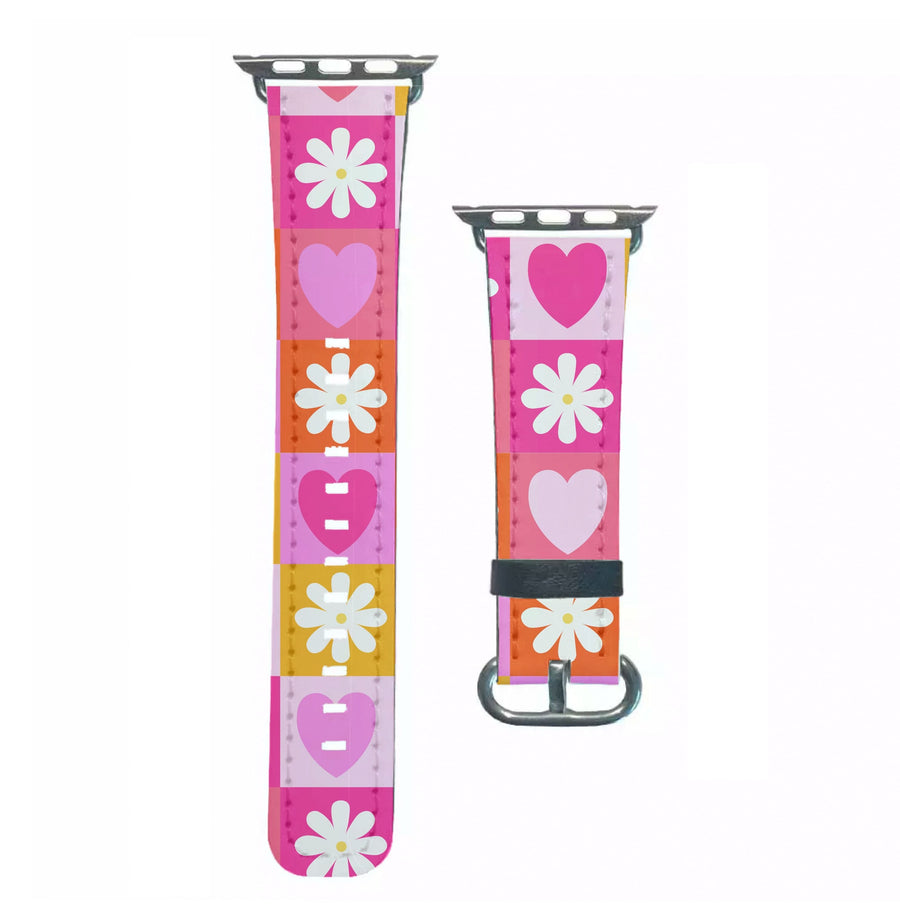 Checked Hearts And Flowers - Spring Patterns Apple Watch Strap