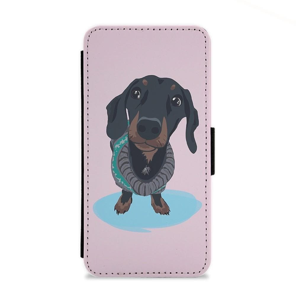 Cartoon Dachshund Flip Wallet Phone Case - Fun Cases