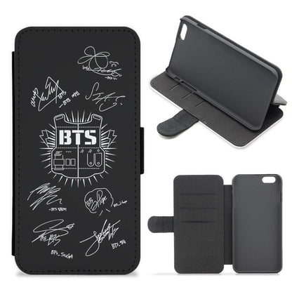 Black BTS Army Logo and Signatures Flip Wallet Phone Case - Fun Cases