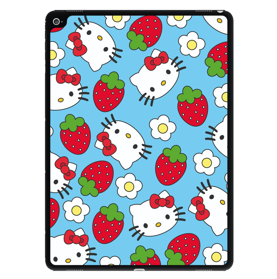 Strawberries And Flowers Pattern - Hello Kitty iPad Case