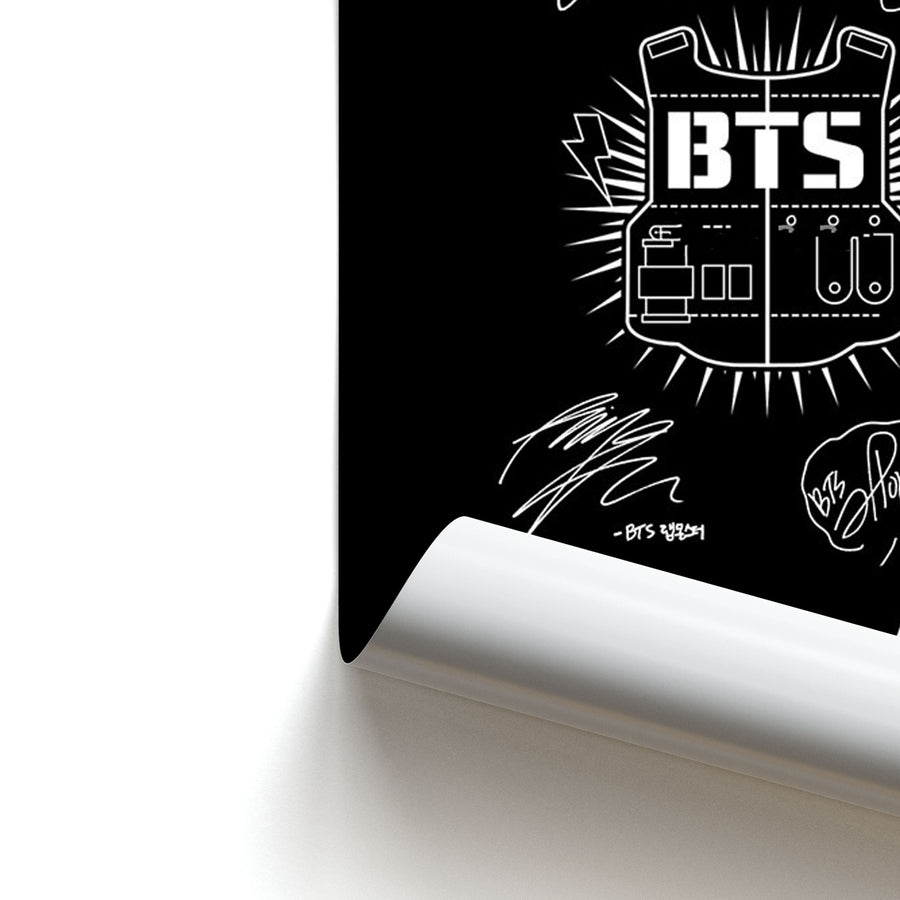 Black BTS Army Logo and Signatures Poster