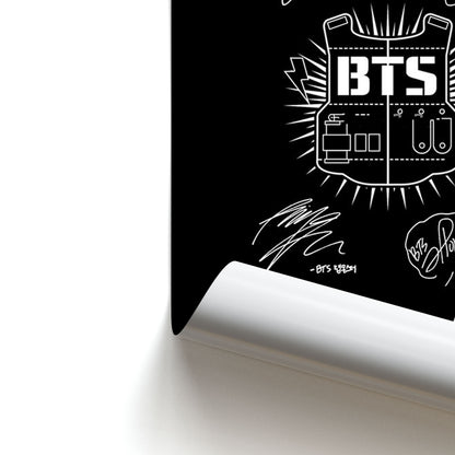 Black K-Pop Band Army Logo and Signatures Poster