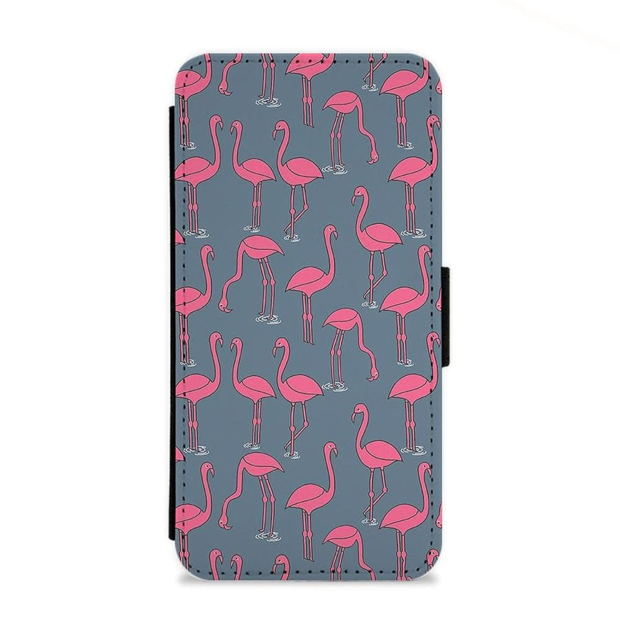 Basic Pink Flamingo Pattern Flip Wallet Phone Case - Fun Cases