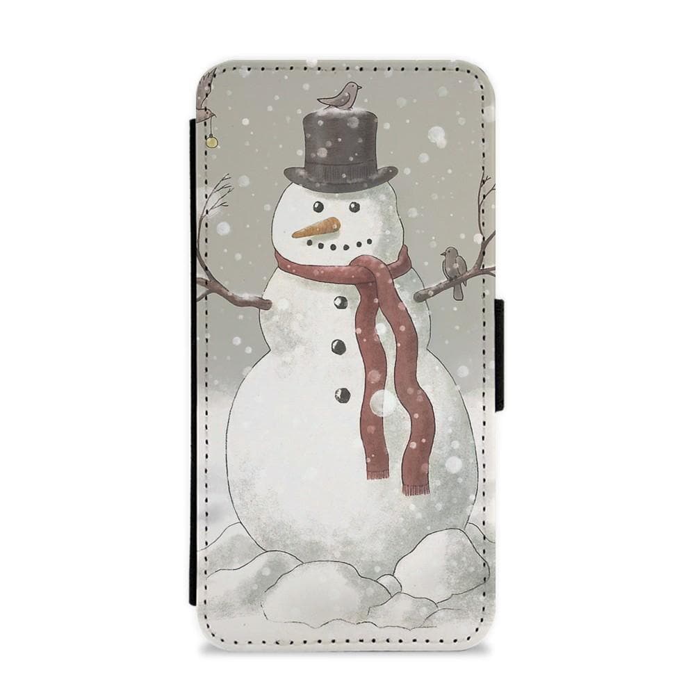 Christmas Snowman Drawing Flip Wallet Phone Case