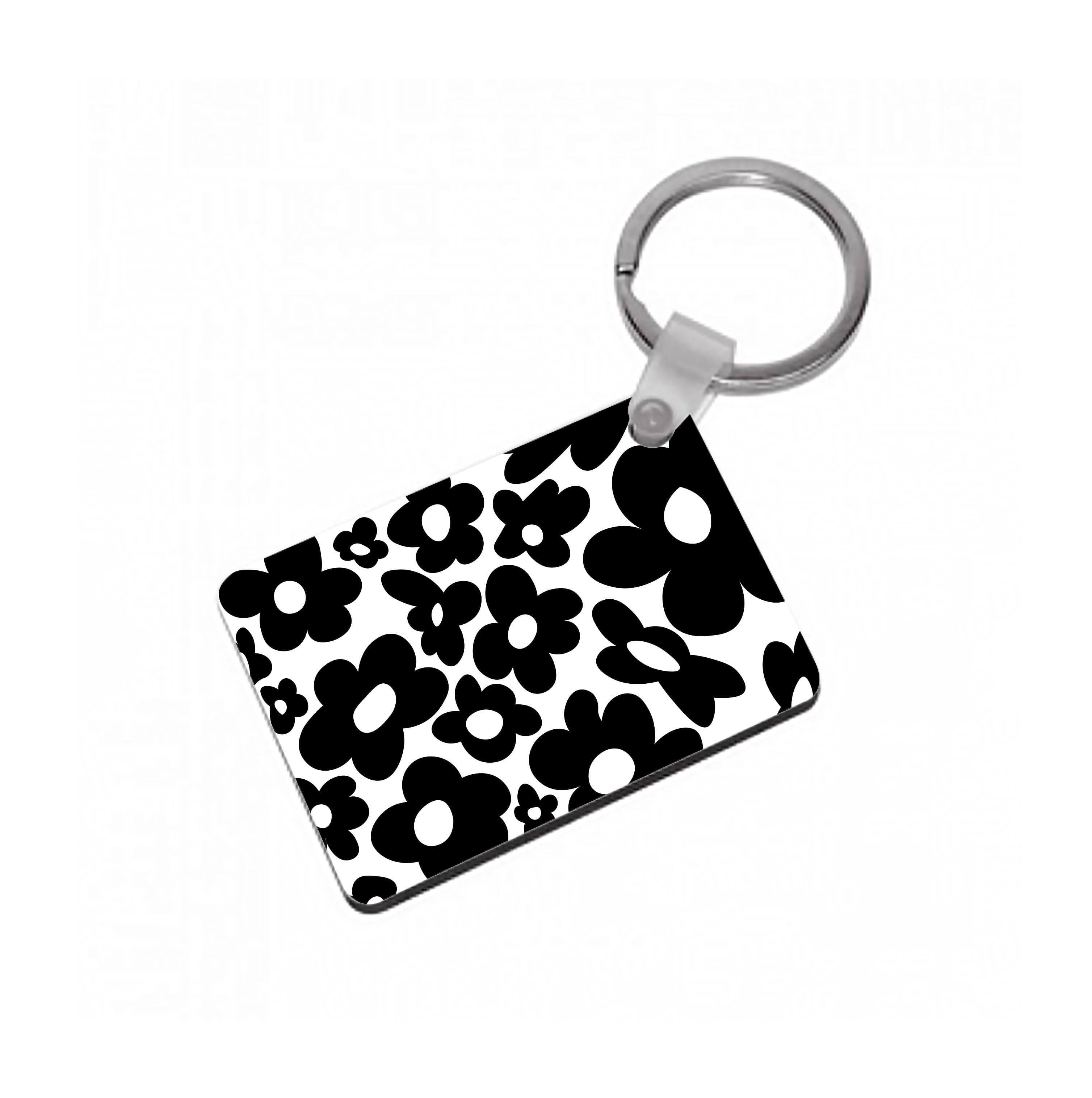 Black Flowers - Trippy Patterns Keyring