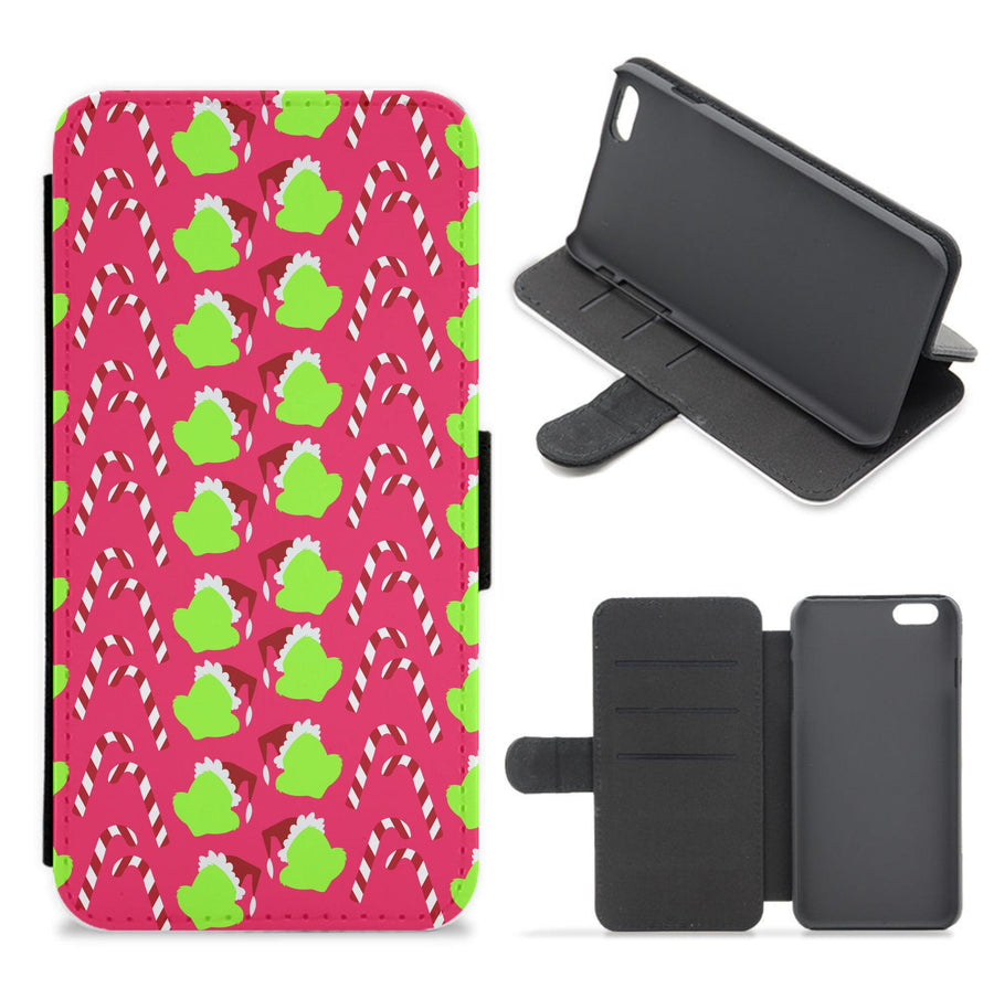 Grinch Pattern - Grinch Flip / Wallet Phone Case