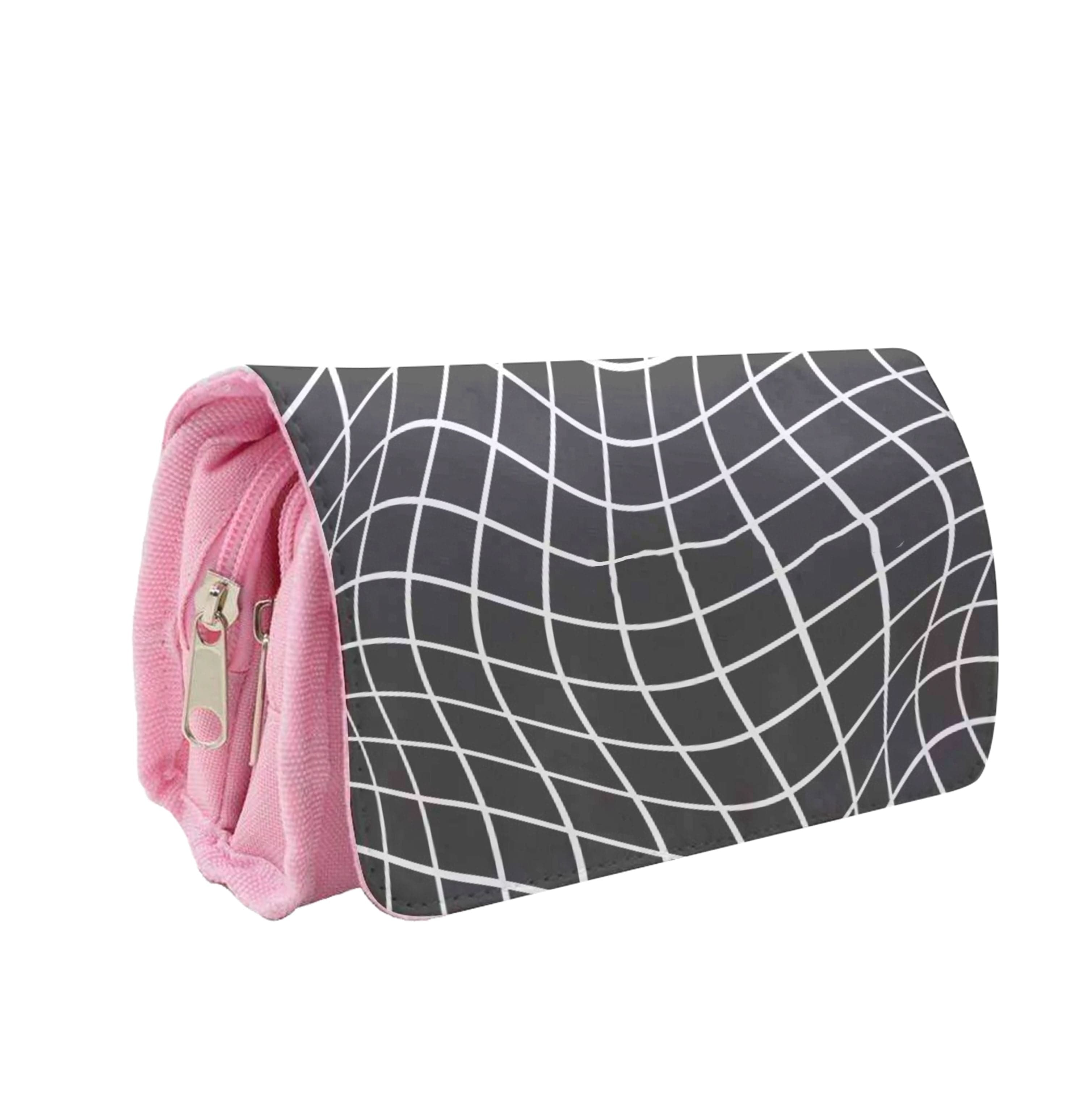 Black Wavy Grid Pattern Pencil Case