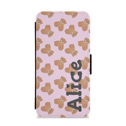 Teddy Bear Pattern - Personalised Christmas Flip / Wallet Phone Case