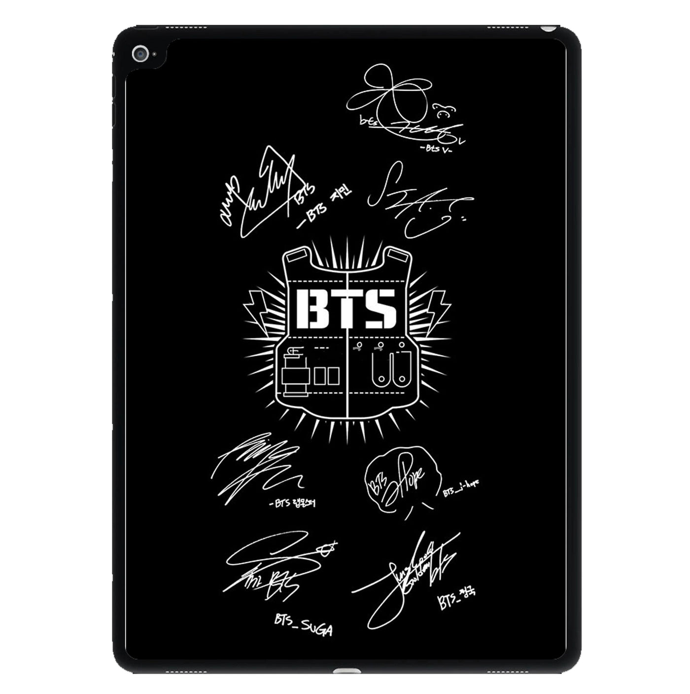 Black BTS Army Logo and Signatures iPad Case