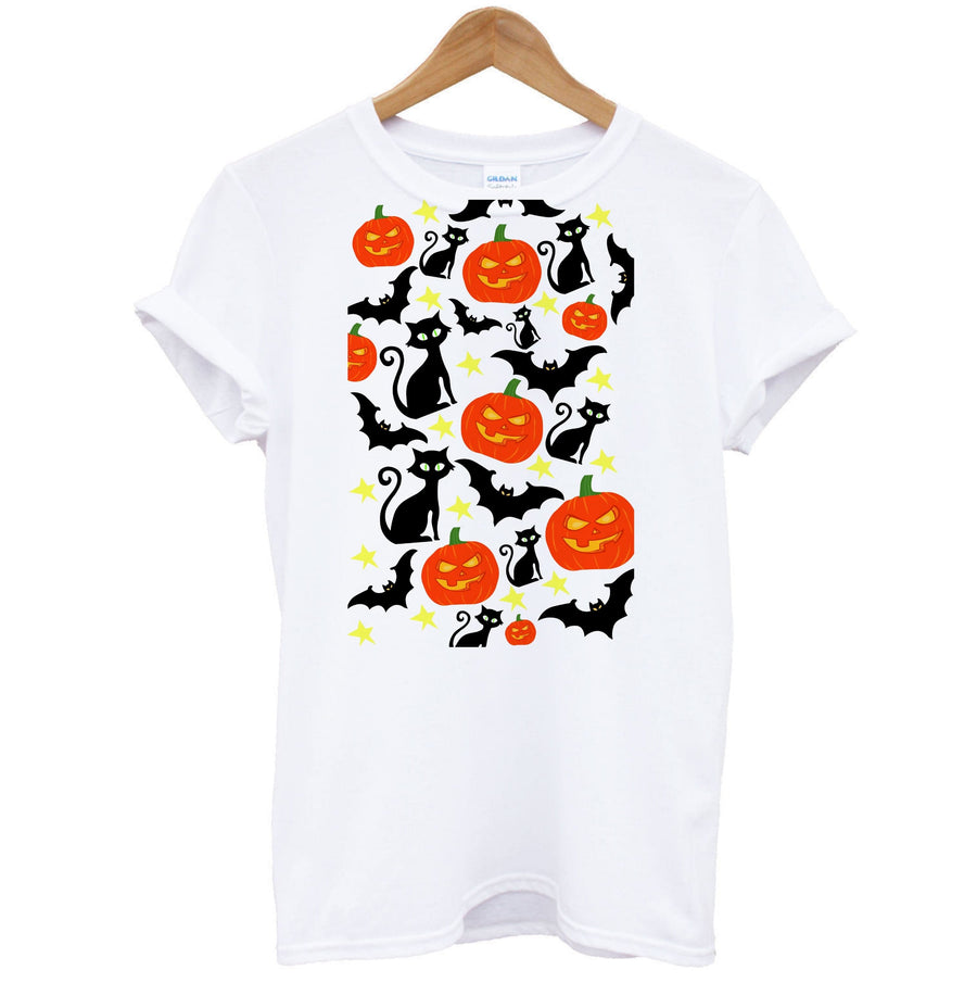 Pumpkin And Cats - Halloween T-Shirt