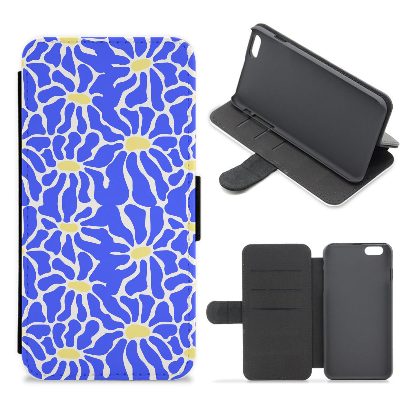 Dark Blue Flowers - Summer Flip / Wallet Phone Case