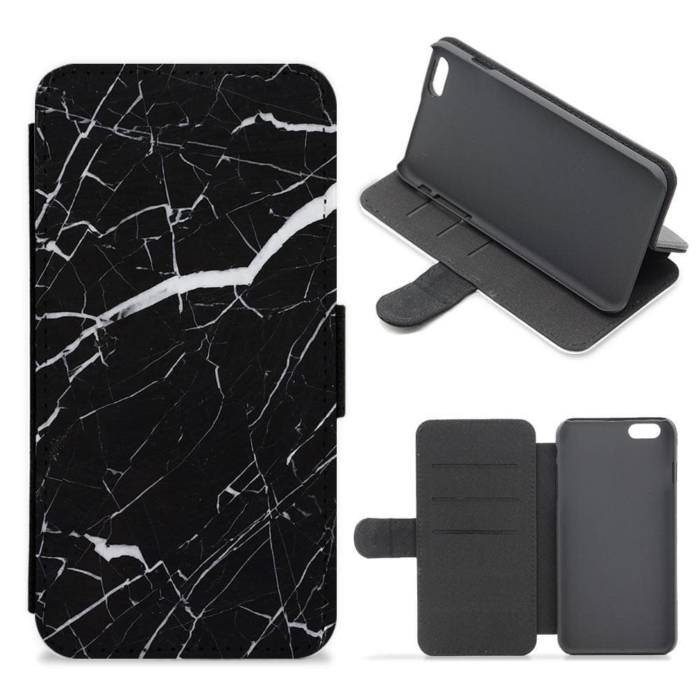 Black & White Marble Pattern Flip / Wallet Phone Case - Fun Cases