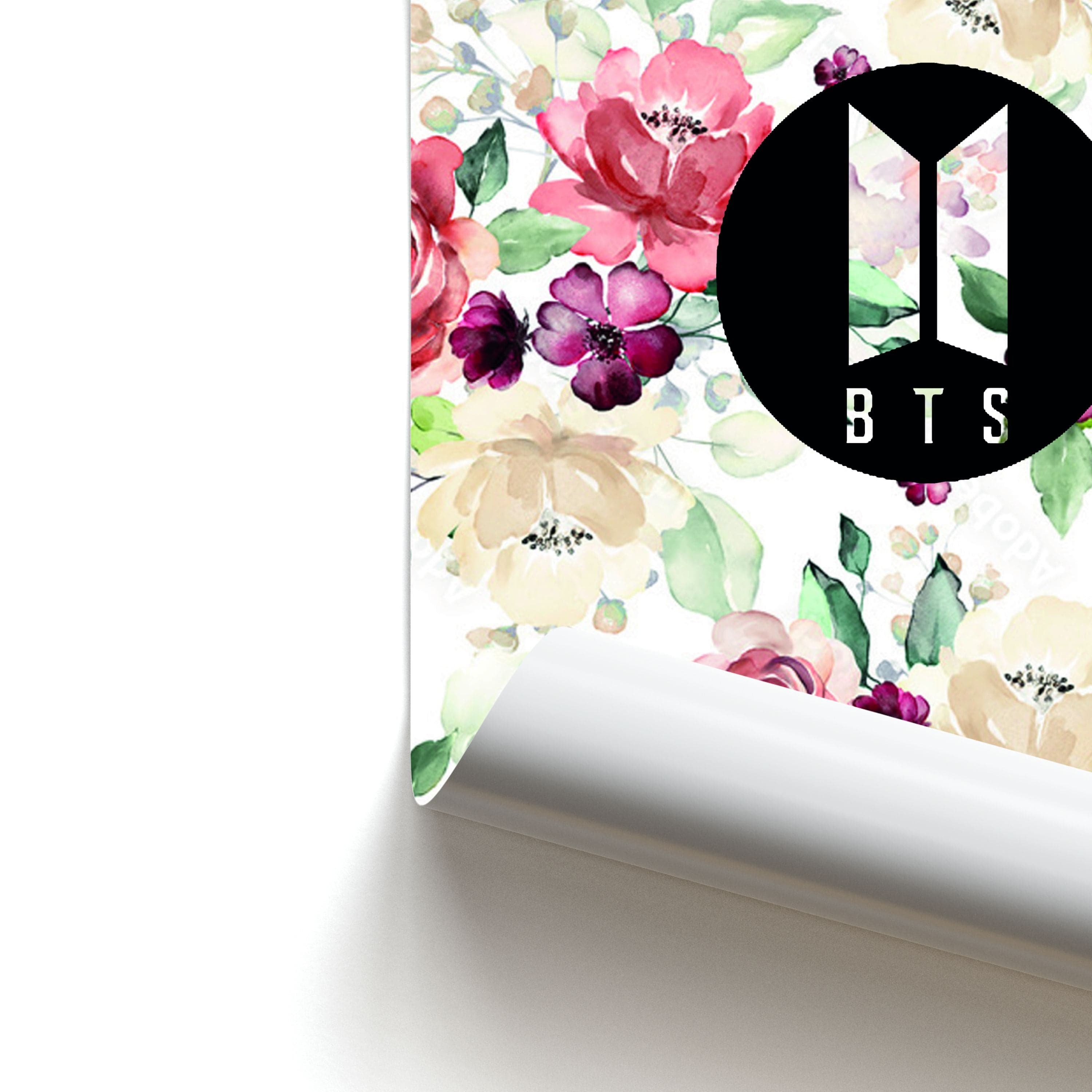 BTS Logo And Flowers - K Pop Poster