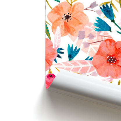 Peach Watercolour Floral Pattern Poster