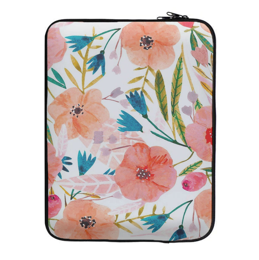 Peach Watercolour Floral Pattern Laptop Sleeve