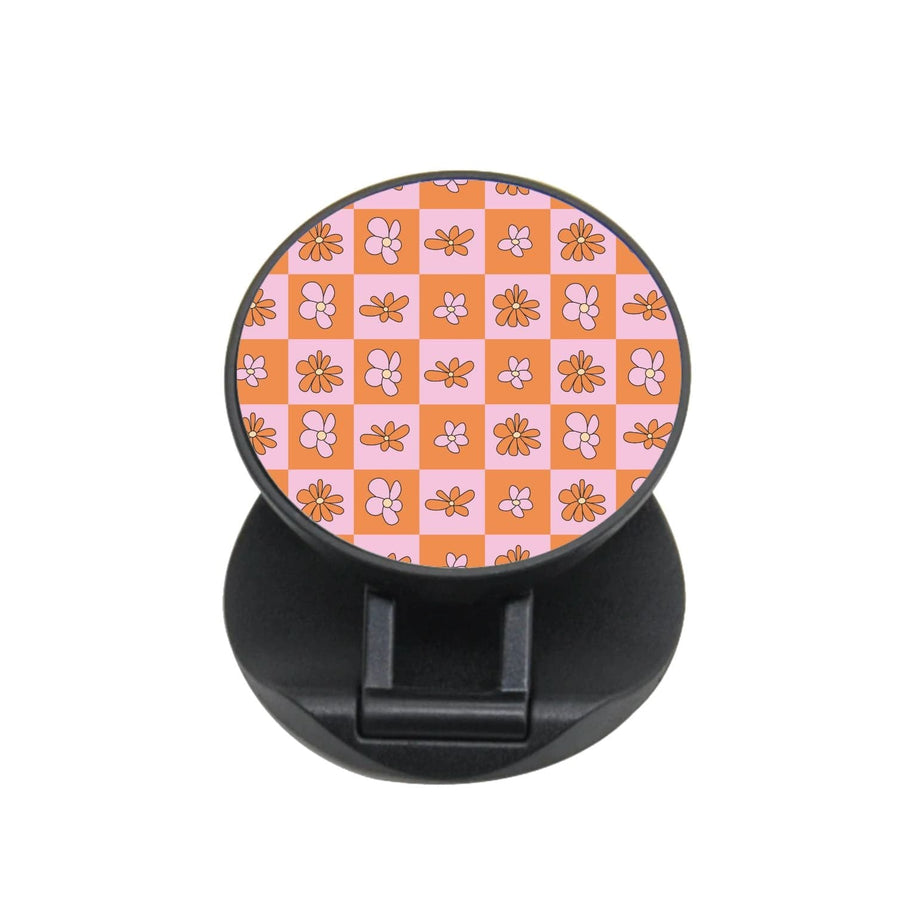 Orange And Pink Checked - Floral Patterns FunGrip