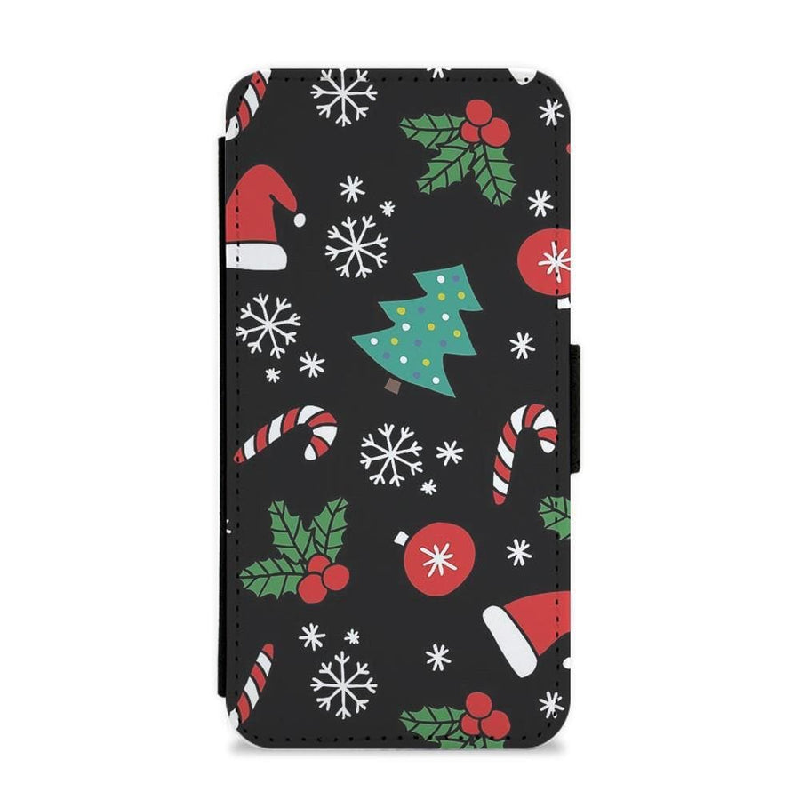 Christmas Objects Pattern Flip Wallet Phone Case