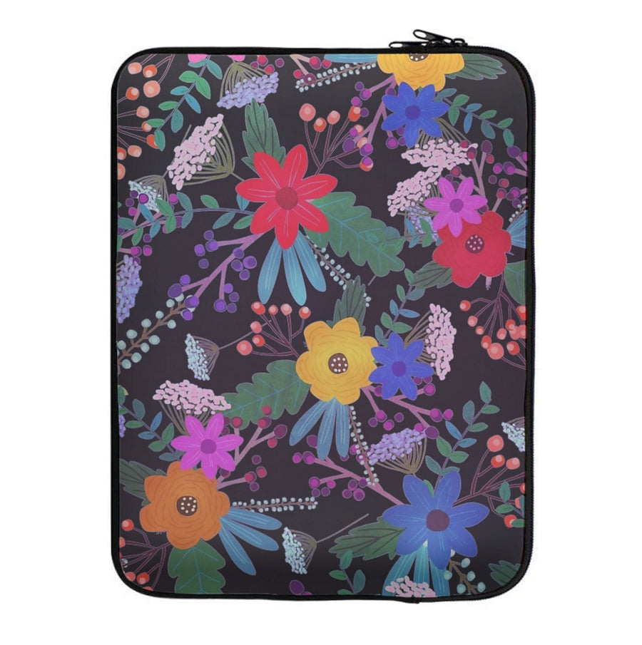 Black & Colourful Floral Pattern Laptop Sleeve