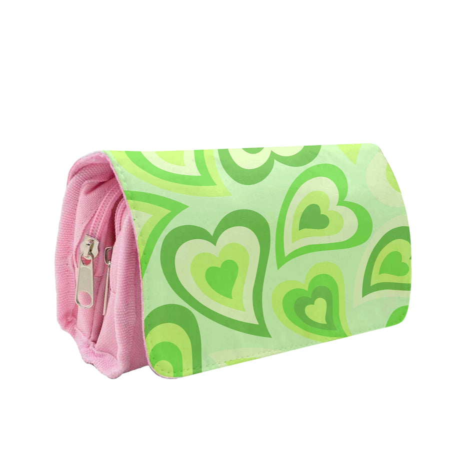 Green Hearts - Trippy Patterns Pencil Case
