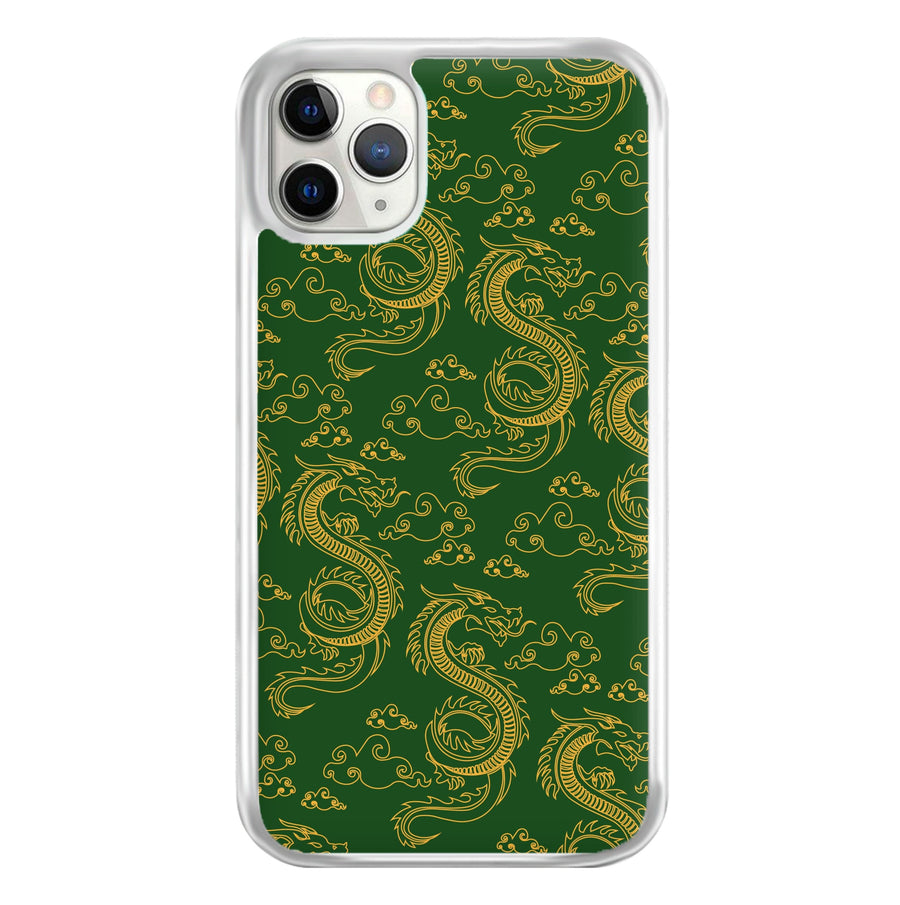 Green And Gold Dragon Pattern Phone Case