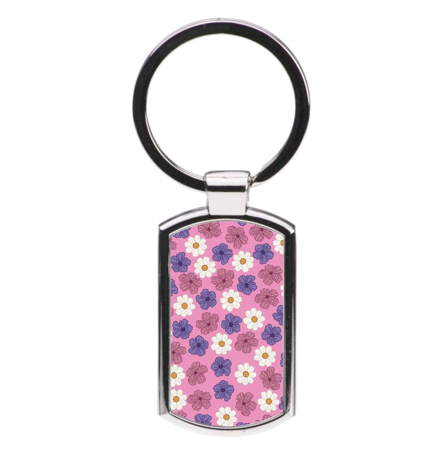 Pink, Purple And White Flowers - Floral Patterns Luxury Keyring