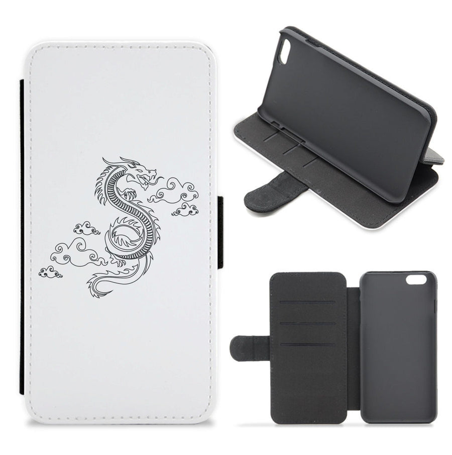 Black - Dragon Patterns Flip / Wallet Phone Case