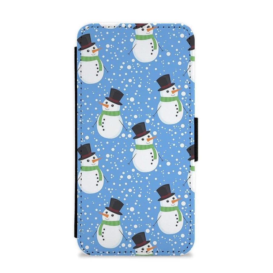 Blue Snowman Pattern Flip Wallet Phone Case