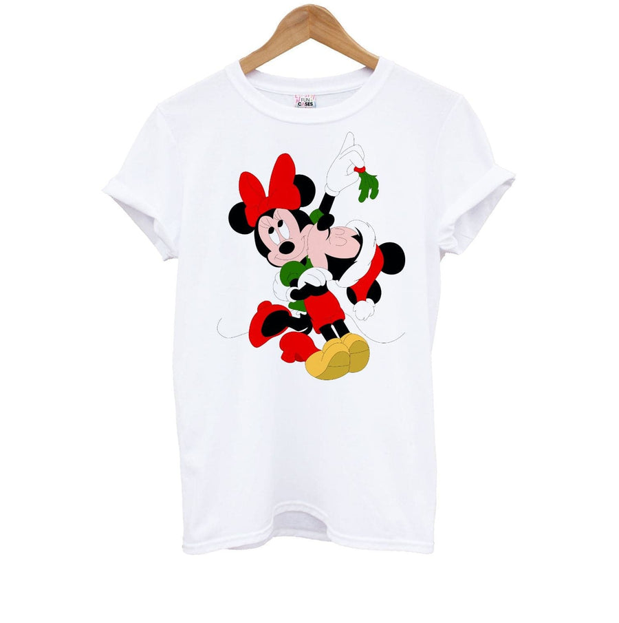 Mistletoe Mickey And Minnie Mouse - Christmas Kids T-Shirt