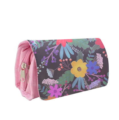 Black & Colourful Floral Pattern Pencil Case