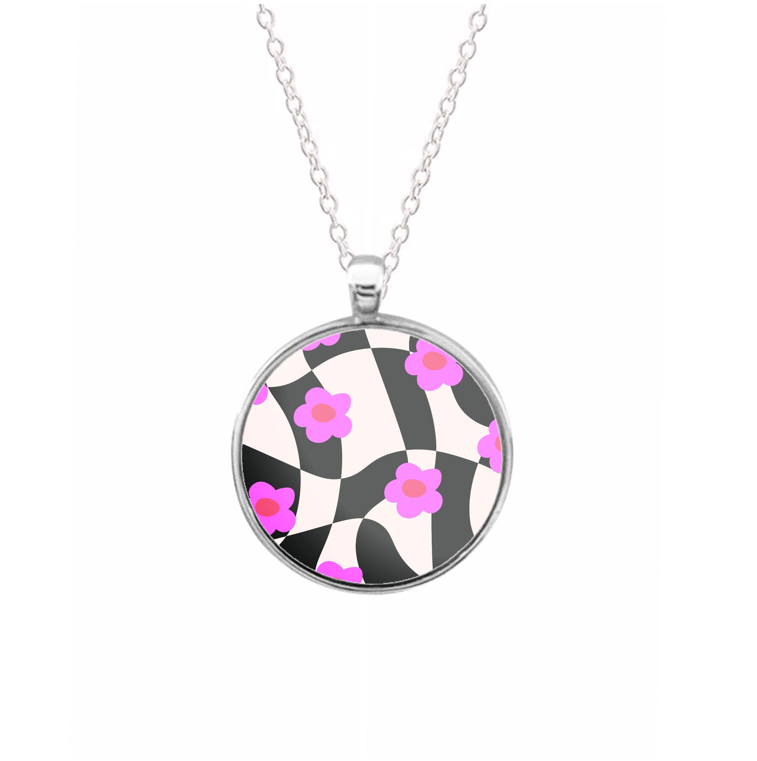 Checkboard Flowers - Trippy Patterns Necklace