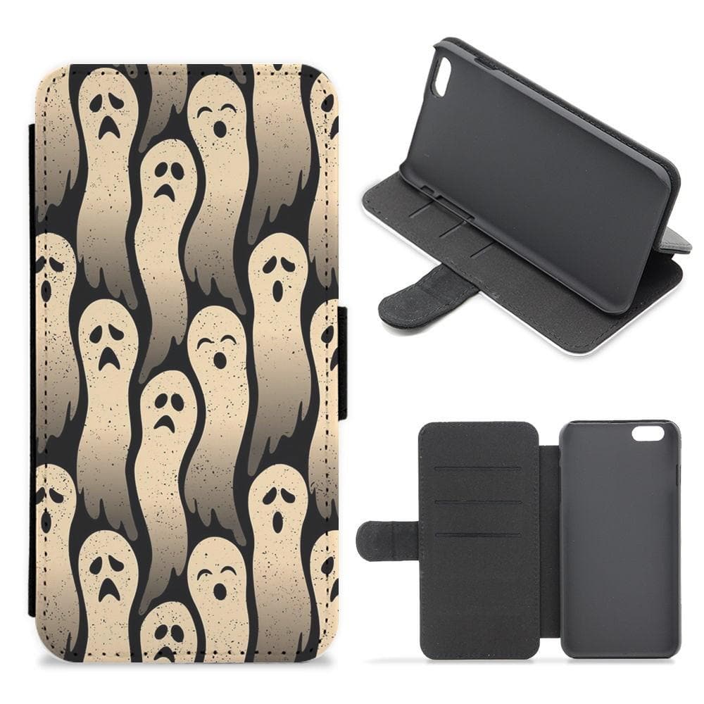 Vintage Wriggly Ghost Pattern Flip Wallet Phone Case