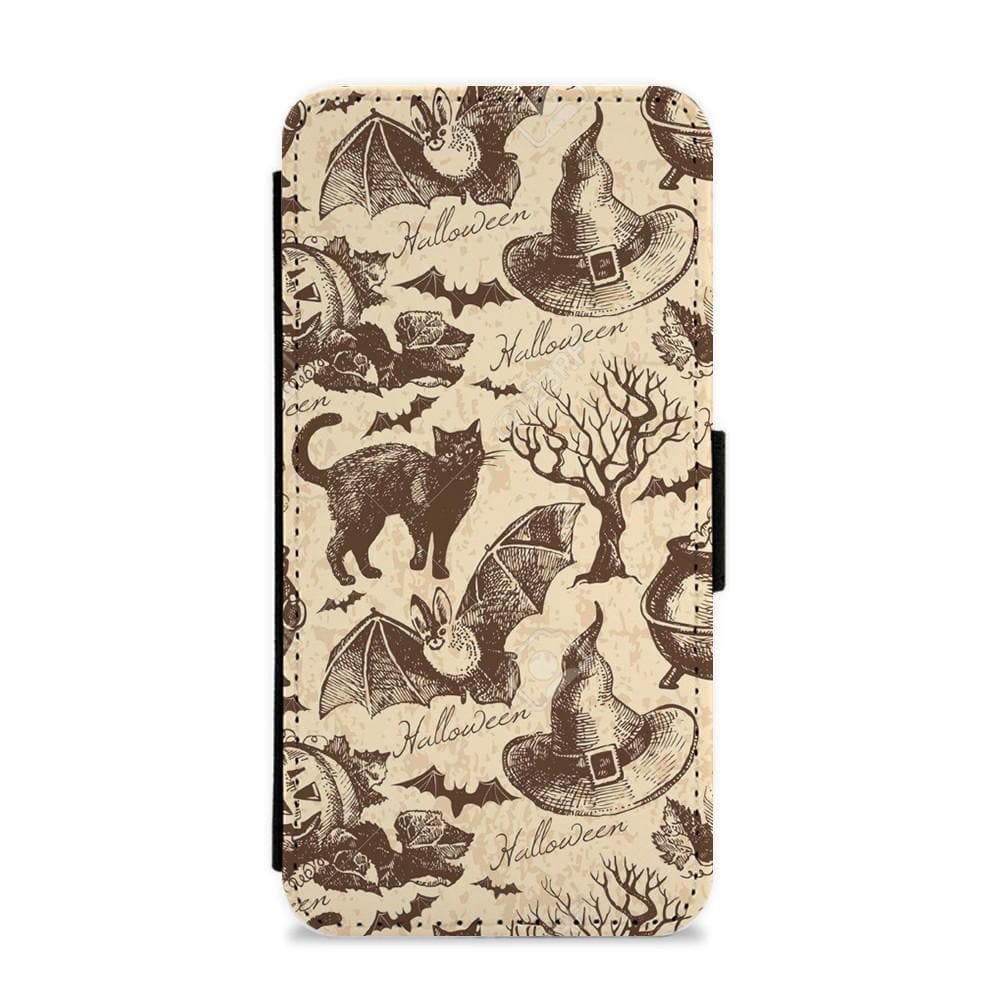 Vintage Halloween Pattern Flip Wallet Phone Case