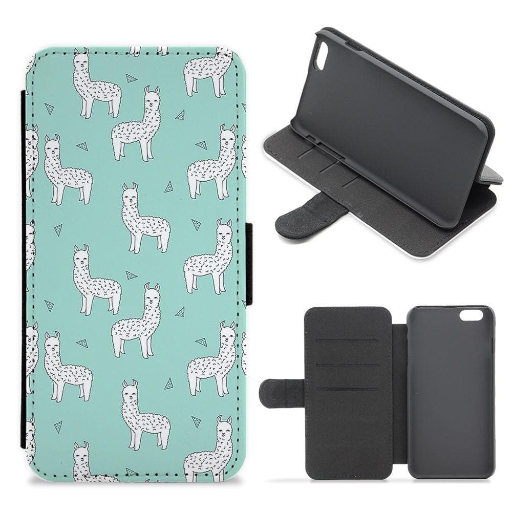 Mint Alpaca Pattern Flip Wallet Phone Case - Fun Cases
