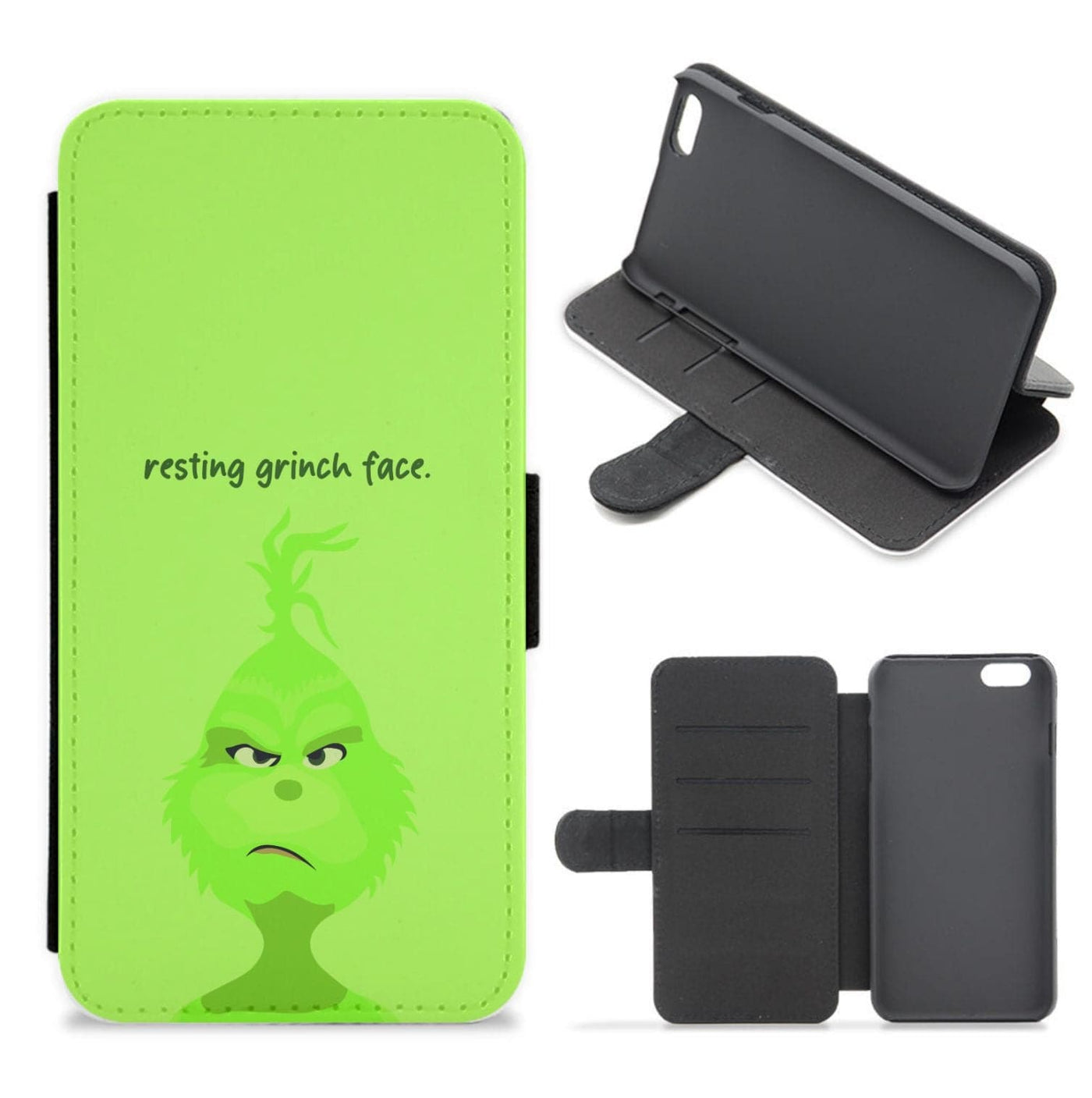 Resting Grinch Face - Christmas Flip / Wallet Phone Case