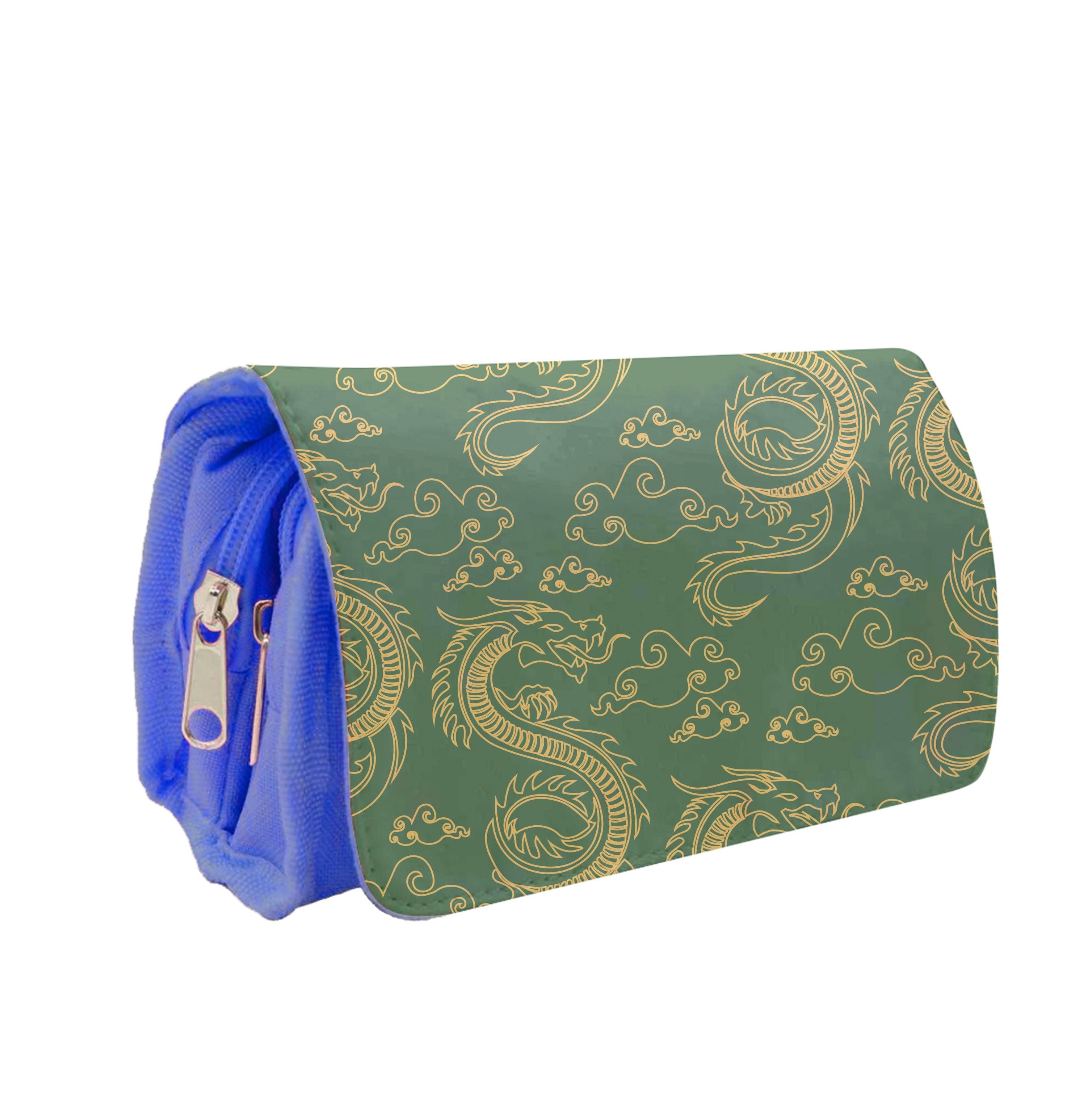 Green And Gold Dragon Pattern Pencil Case