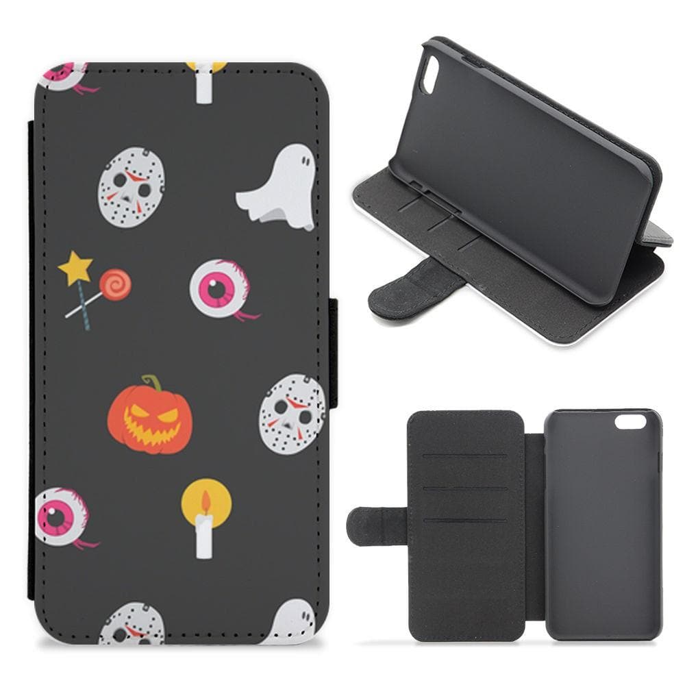 Halloween Mask Pattern Flip Wallet Phone Case