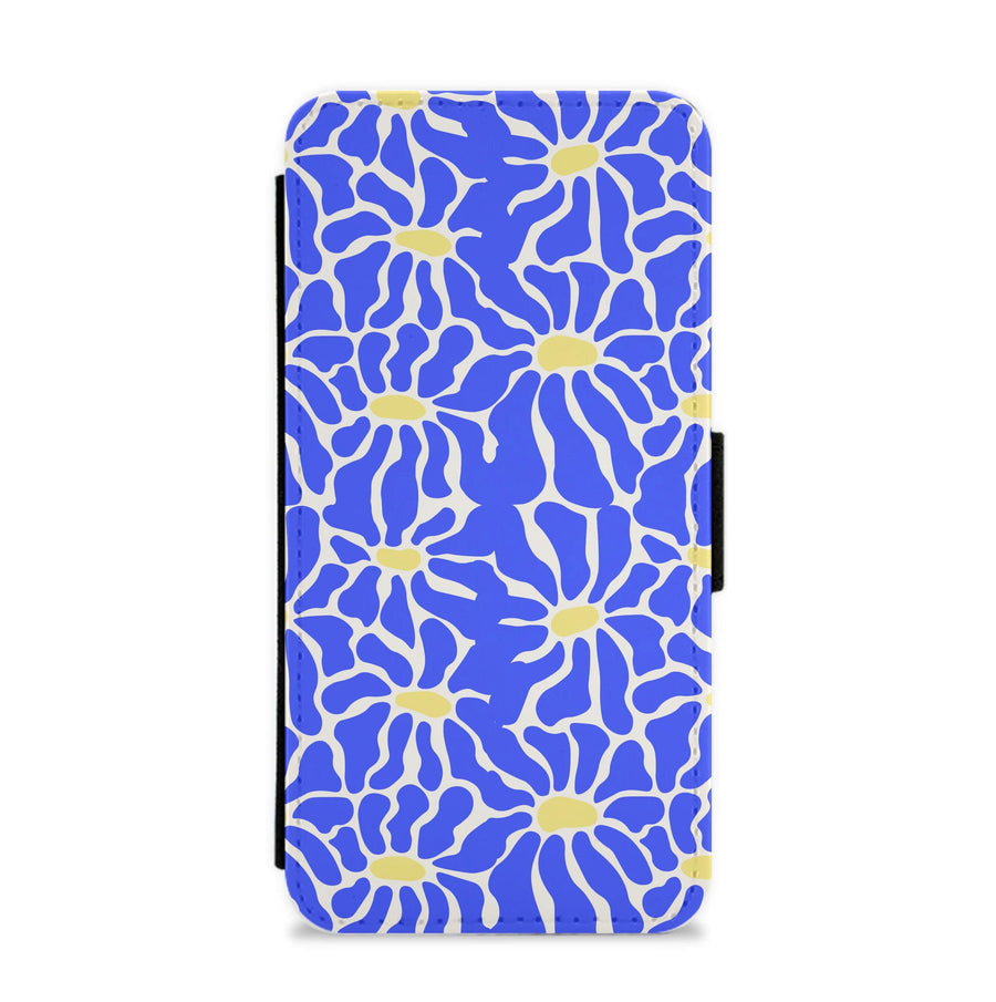 Dark Blue Flowers - Summer Flip / Wallet Phone Case