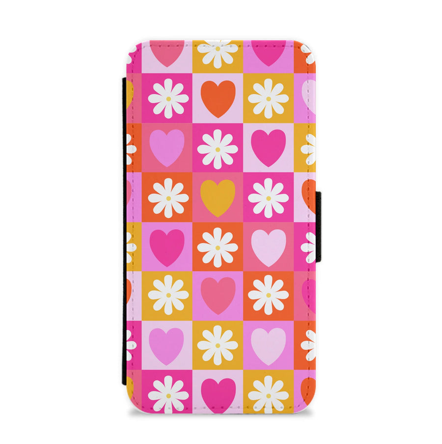 Checked Hearts And Flowers - Spring Patterns Flip / Wallet Phone Case