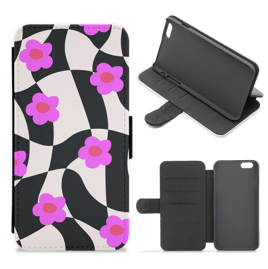 Checkboard Flowers - Trippy Patterns Flip / Wallet Phone Case