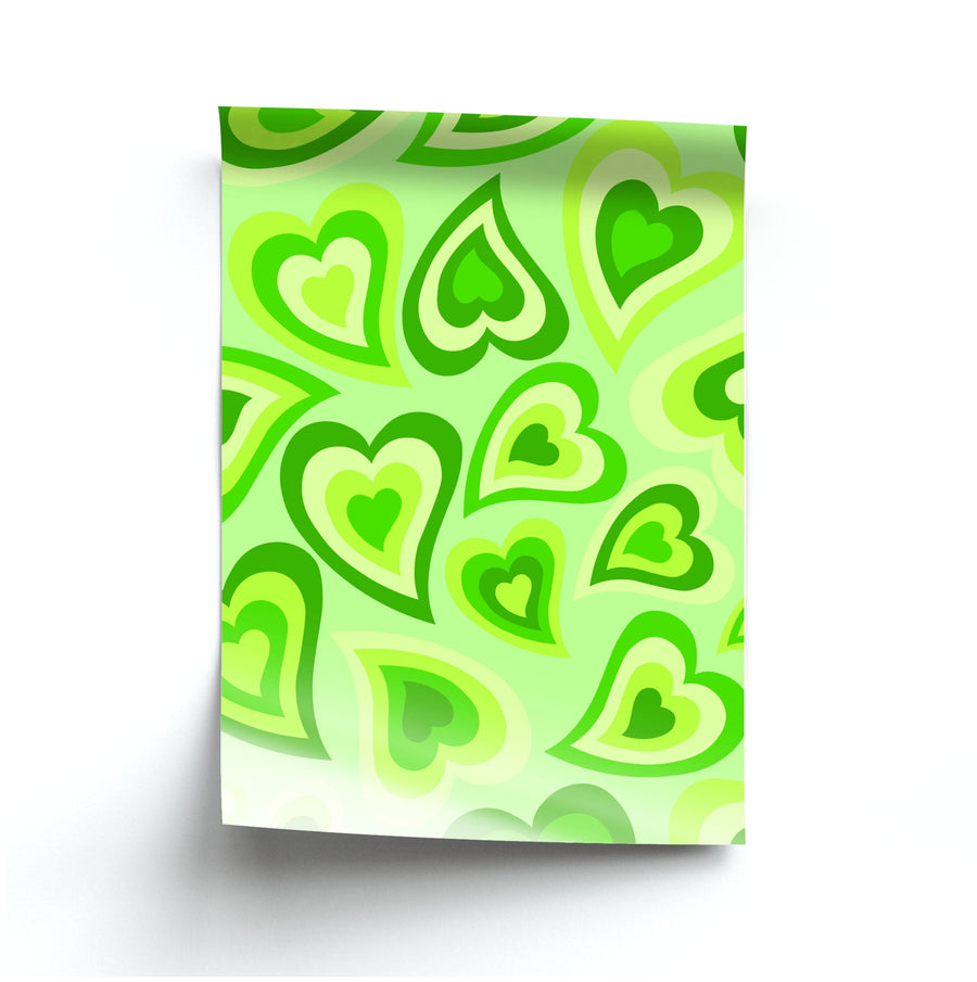Green Hearts - Trippy Patterns Poster