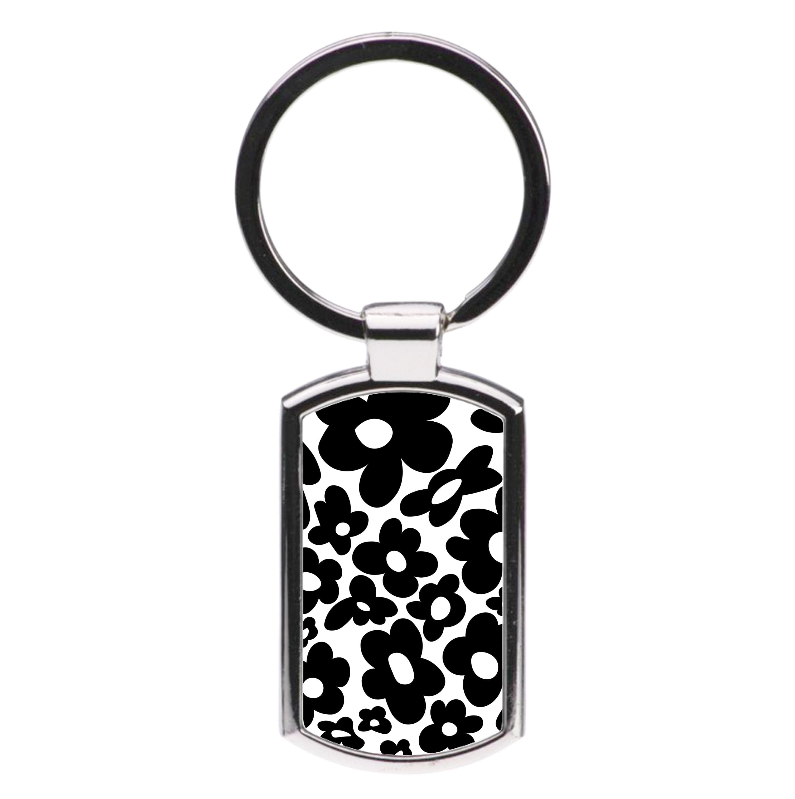 Black Flowers - Trippy Patterns Luxury Keyring