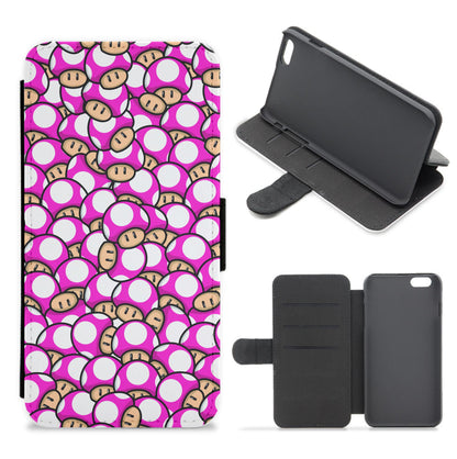 Mushroom Pattern - Dark Pink Flip / Wallet Phone Case