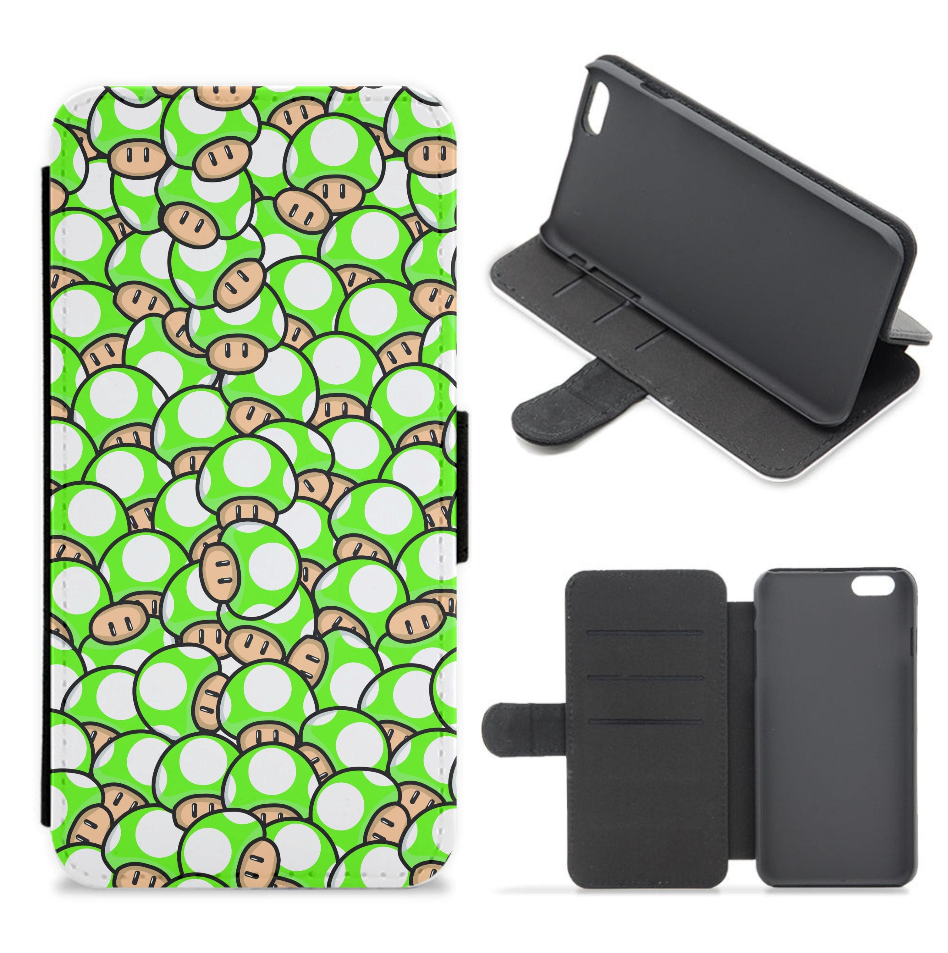 Mushroom Pattern - Green Flip / Wallet Phone Case