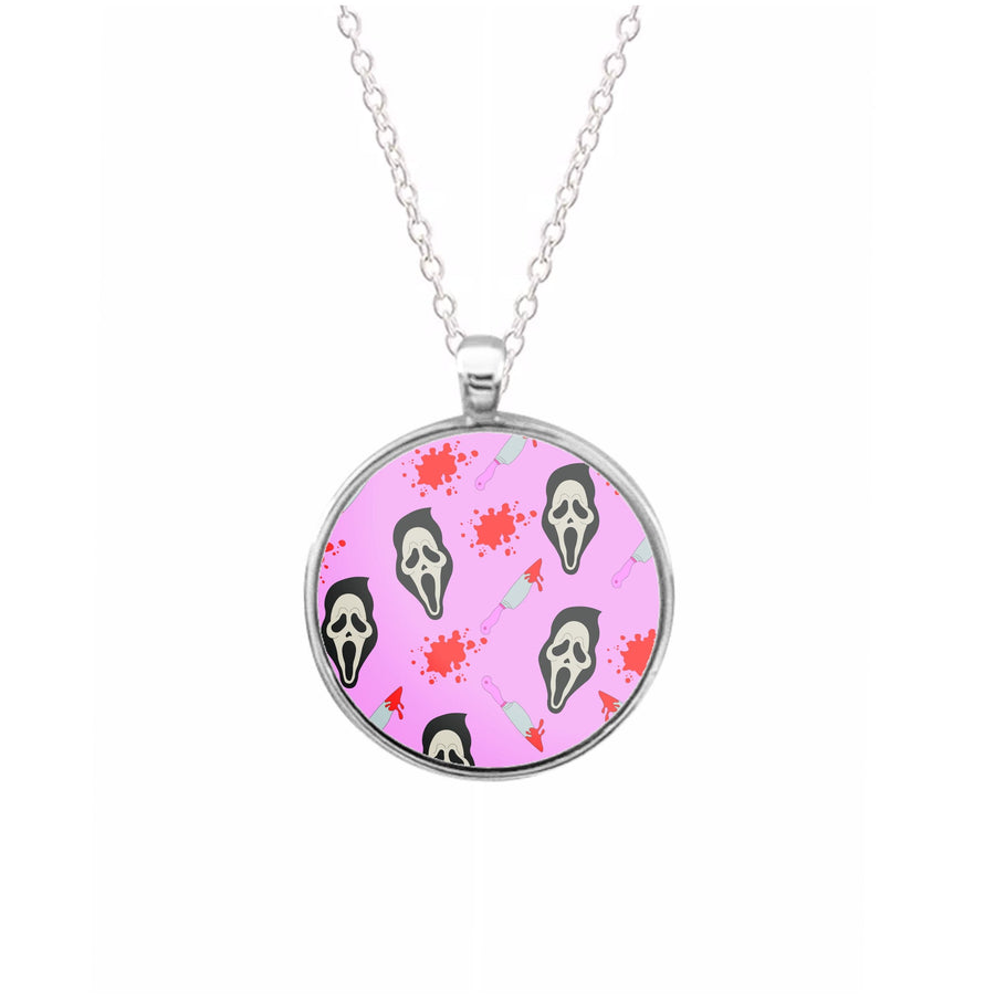Pink Ghostface Pattern - Scream Necklace