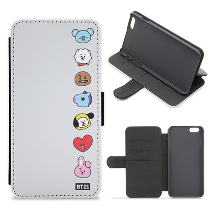 BT21 Vertical Faces - BTS Flip Wallet Phone Case