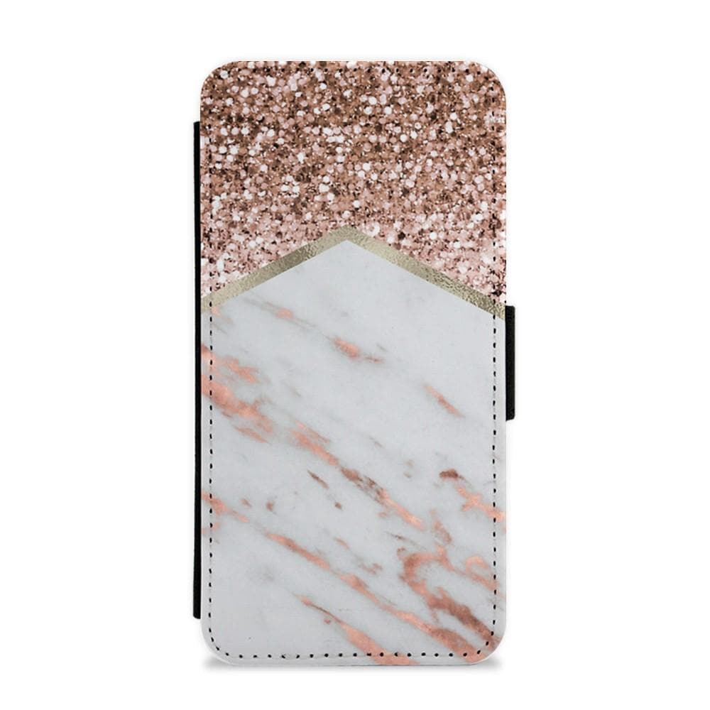 Rose Gold Marble & Glitter Flip / Wallet Phone Case - Fun Cases