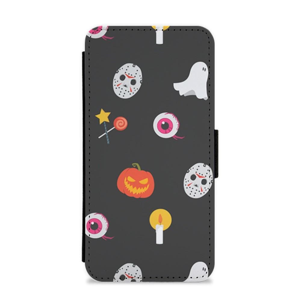 Halloween Mask Pattern Flip Wallet Phone Case