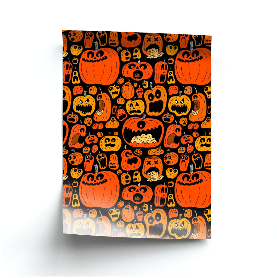 Scary Pumpkin Halloween Pattern Poster