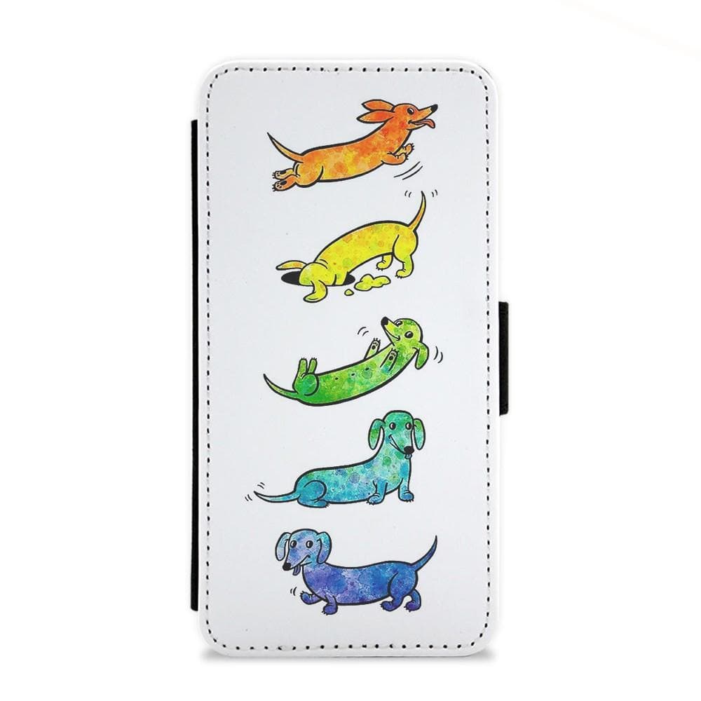 Watercolor Rainbow Dachshunds Flip Wallet Phone Case - Fun Cases